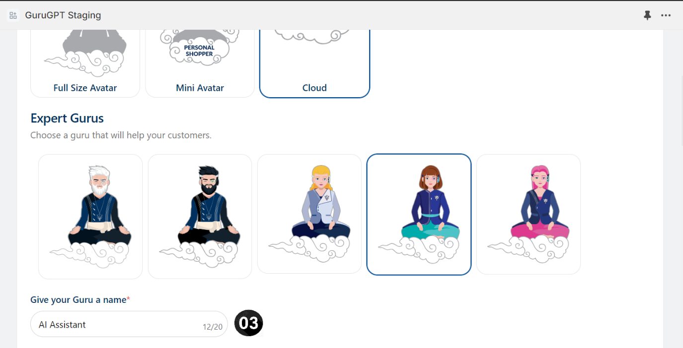 Give the expert guru a name. This name will be visible to users in the cloud icon chat floater.